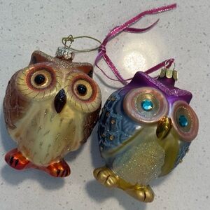 Hand-Painted Pink and Multicolor Owl Holiday Ornament Set